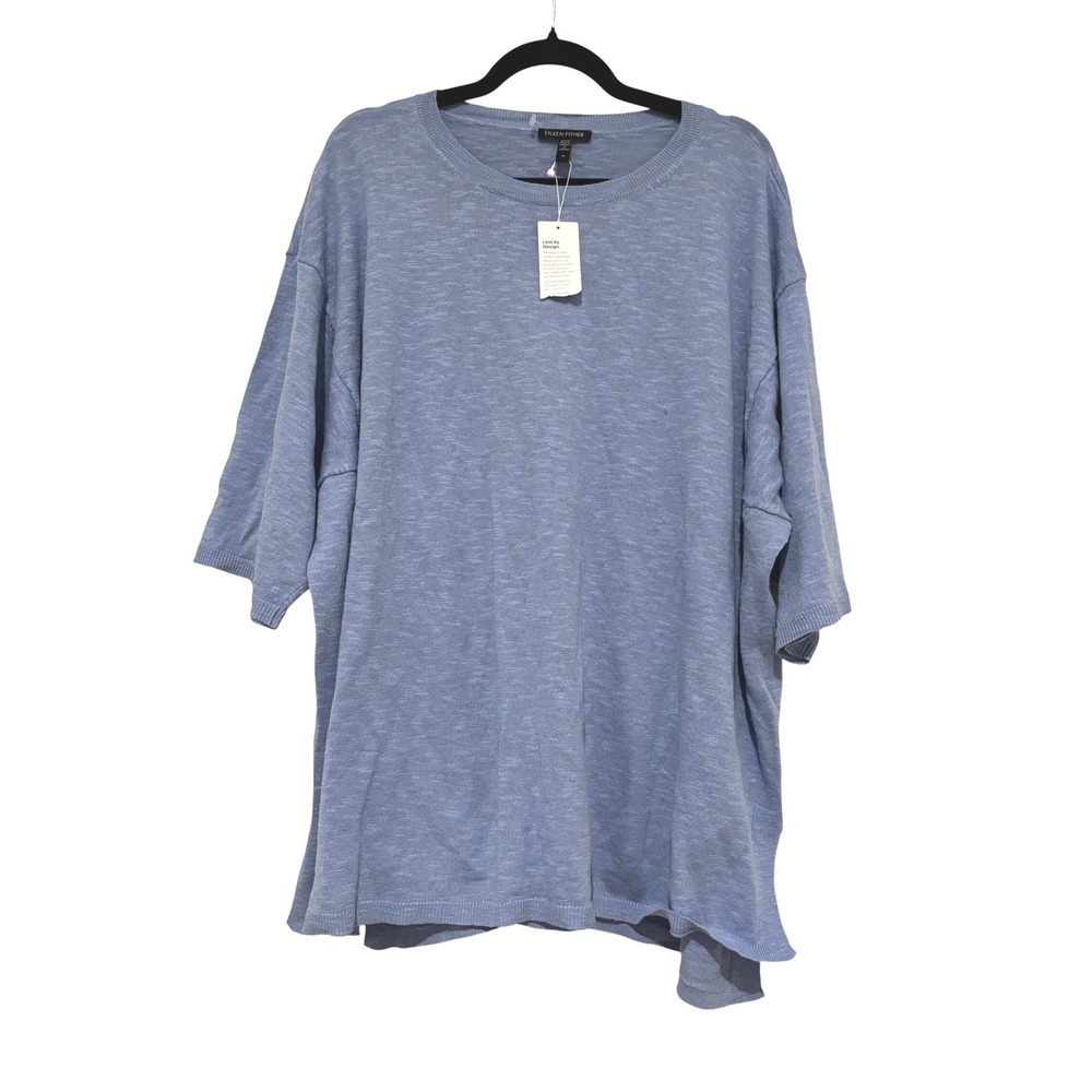 Eileen Fisher sz 3X blue linen short sleeve minimalist long sweater new tags OO